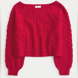 Hollister| Women's Red Comfy Cloud Off-the Shoulder Cable Knit Sweater- Size XS